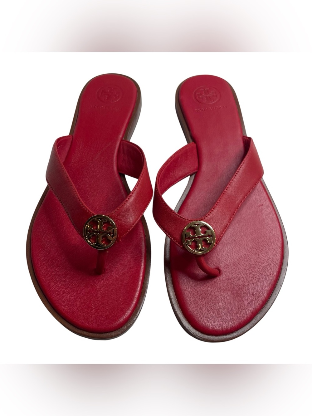 Tory Burch Thong Flat Sandals Flip Flops Red Size 7